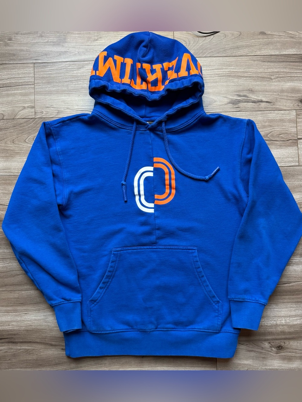 Overtime Hoodie Sweatshirt Blue Orange Size Small Kangaroo pocket
